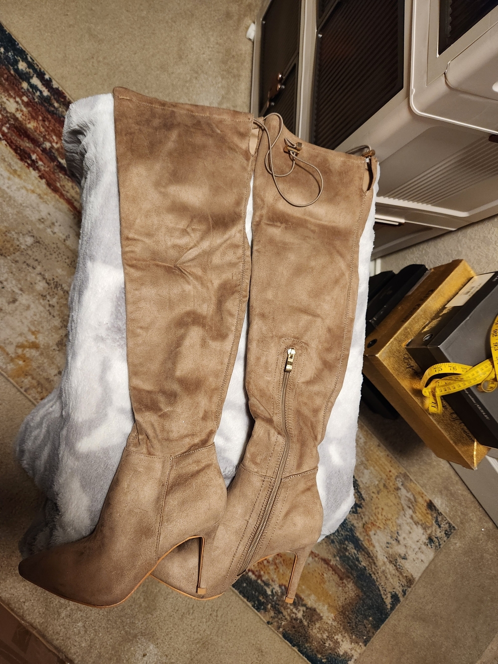 Nine West Beige Suede Over-the-Knee Stiletto Boots